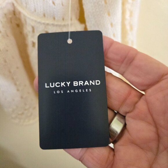 Lucky Brand NWT Open Stitch Peplum Long Sleeve Sweater Cream Size XL - Picture 8 of 11